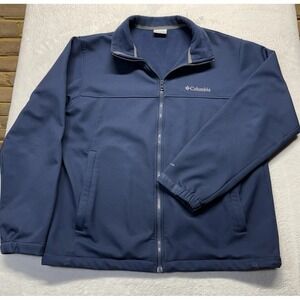 Columbia Jacket Mens Large Blue Fleece Lined Soft Shell Full Zip Outdoor Hiking